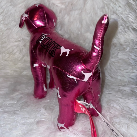 Pink Victoria Secret Dog Plush Metallic Iridescent Pink Nation Logo Dog animal - Picture 6 of 7
